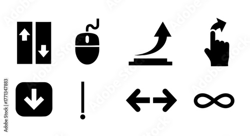 Abstract Glyph Icon Set Representing Digital Actions and Processes for User Interface Design in Technology and Business, Modern Graphic Symbols for Website Navigation and Mobile App Development, Empha