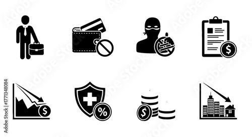 Conceptual Business Finance and Investment Risk Management: An illustration featuring declining markets, security, and financial planning for presentation, marketing, and website design, indicating lo