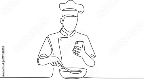 Chef cooking food recipe kitchen restaurant culinary line art mobile
