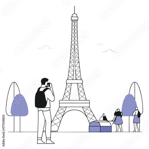 Tourist admiring the iconic eiffel tower in paris