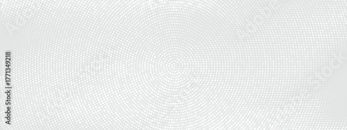 White dotted pattern on gray abstract backdrop with concentric wave structure. Circular particles and spots radiate from center creating halftone effect. Vector  design with dynamic grid formation.