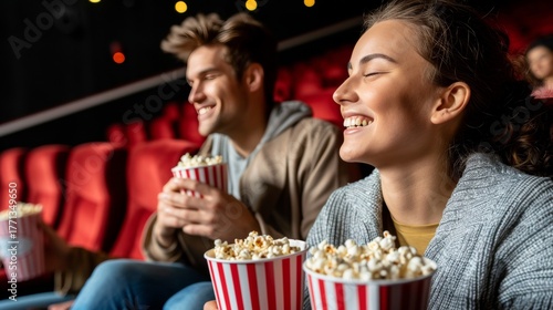 Enthusiastic movie audience enjoying a thrilling film presentation in a cozy dark theater setting