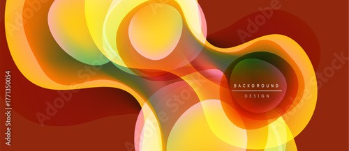 Abstract fluid shapes, vibrant colors blend. Orange, yellow, red hues create dynamic background design. Modern aesthetic.