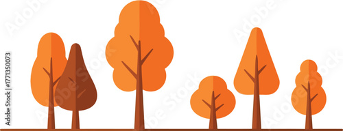 Diverse orange autumn trees stand tall against a clean white backdrop vector