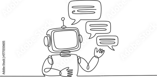 Robot chatbot ai technology communication automation line drawing art
