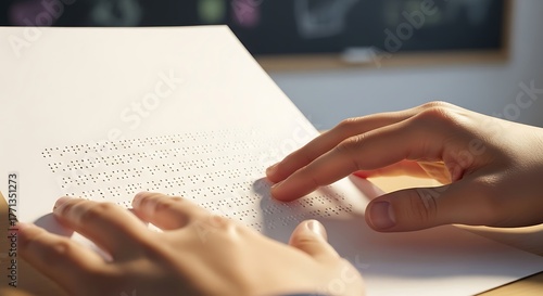 Wallpaper Mural Close-up of a person's hands delicately reading a document with raised Braille dots. Torontodigital.ca