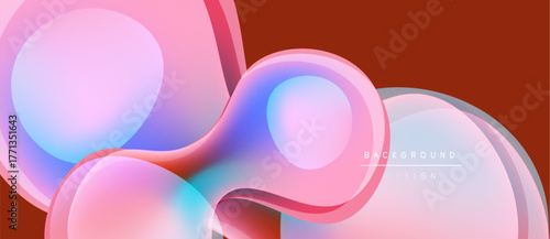 Abstract fluid shapes, pinks, blues blend. Modern design, smooth gradients create dynamic composition. Background suggests innovation, energy.