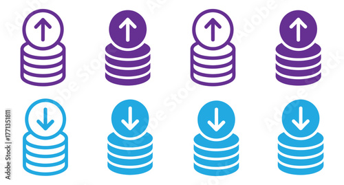 Visualize Data Flow with these Up and Down Arrow Icons representing Upload and Download, perfect for showcasing data transfer, sync, and storage concepts across various digital platforms