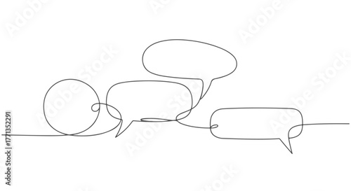 Continuous one line drawing of speech bubbles symbolizing communication and conversation through a single flowing line