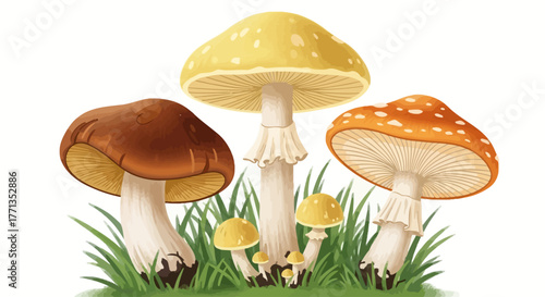 Forest Mushroom Cluster: Natural Woodland Illustration