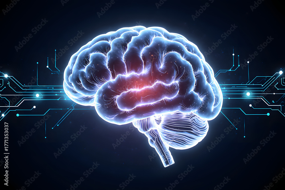 custom made wallpaper toronto digitalGlowing digital brain with circuits representing intelligence and complex thought processes