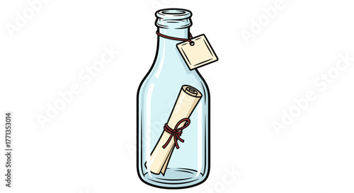 Message in a bottle with a tag.