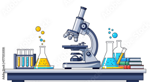 Microscope and laboratory equipment for scientific research and experiments.