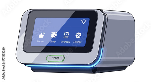 Modern Digital Device with Touchscreen Interface and Blue LED Accents.