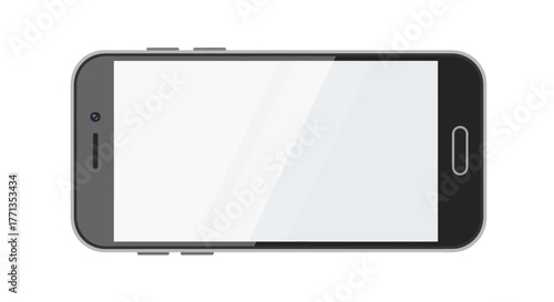 Modern smartphone with a blank screen in landscape mode.