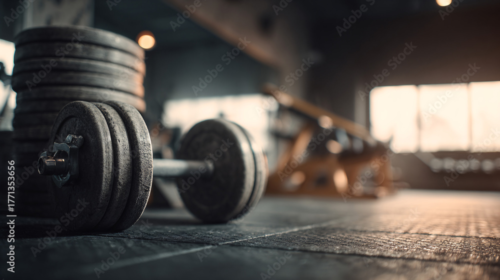 Fototapeta premium Weights Sitting on Gym Floor