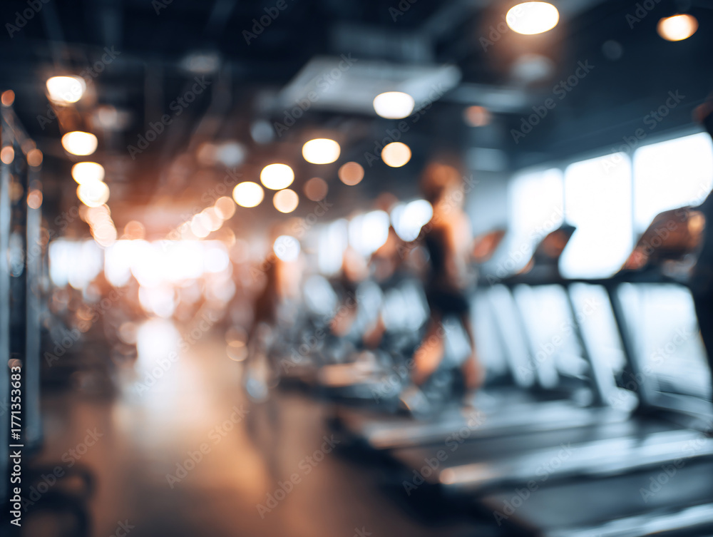 Obraz premium Blurred Gym Background with People Working Out