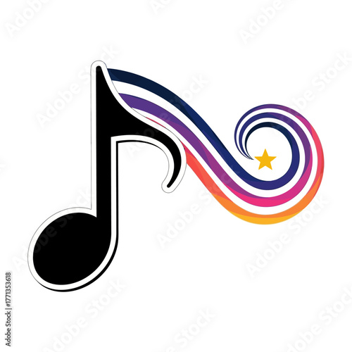 Musical Note with Colorful Swirl and Star.