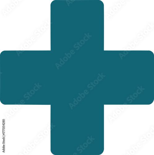 Teal Blue Medical Cross Symbol on White Background for Healthcare Services