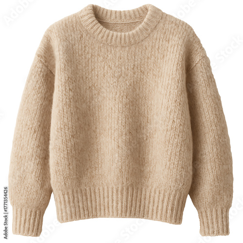 Soft beige wool sweater isolated on transparent background
