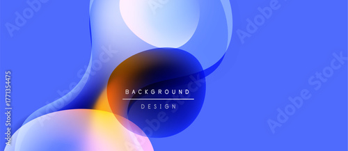 Abstract fluid shapes overlap, creating vibrant blue background. Text reads background design within central form. Modern, dynamic composition.