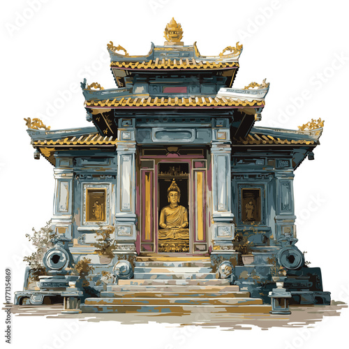 Hue Buddha Shrine Vector Painting Art Illustration Isolated on White Background