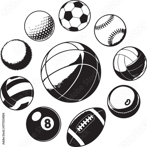 Collection of Sports Balls and Equipment Vector Illustration