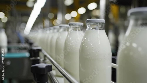 Milk production line automated process in dairy factory for food industry efficiency