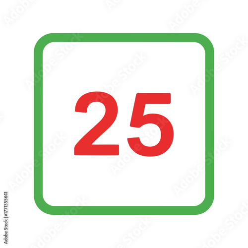 Number 25 icon with rounded corners on a concept for counting vector