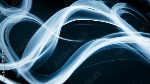 Flowing Abstract Blue Smoke Waves On Dark Background. Elegant Motion Lines. Futuristic Energy Concept
