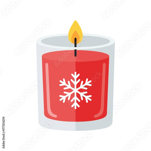 Festive red candle with snowflake design glowing warmly for holidays and celebrations vector