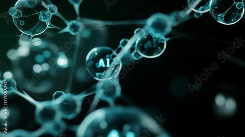 AI Molecule Structure With Glowing Blue Connections. Abstract Digital Network Visualization. Artificial Intelligence Concept