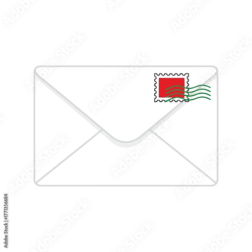 White envelope with red postage stamp isolated on for mail and communication vector