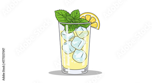 Refreshing Lemonade Drink with Mint and Ice.