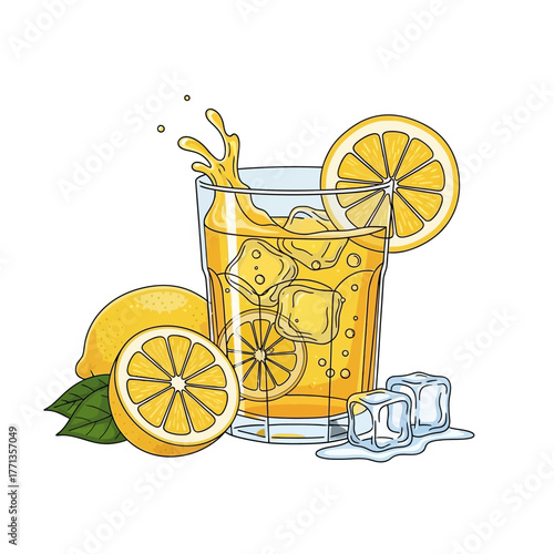 Refreshing Lemonade Drink with Ice and Lemons.