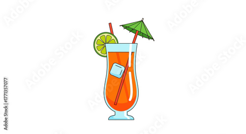 Refreshing Orange Cocktail with Ice and Lime Slice.