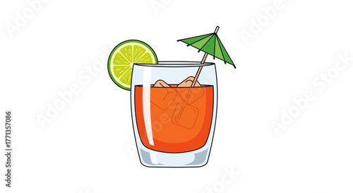 Refreshing Orange Cocktail with Lime and Umbrella.