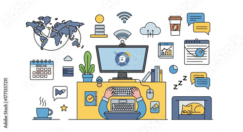 Remote Work and Digital Nomad Lifestyle Illustration.