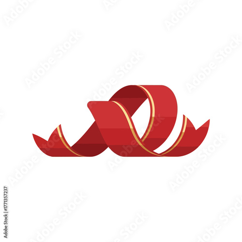 Elegant red ribbon curl swirl festive decoration element celebration surprise gift wrap vector