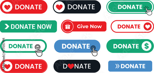 Collection of Donate Buttons for Web and App Interfaces