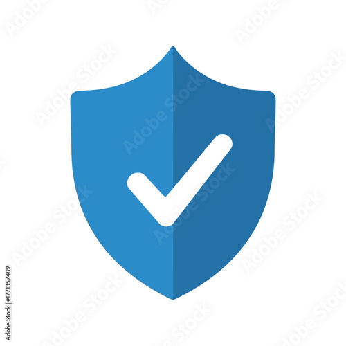 Blue shield with white check mark symbol security safety approval verification trust concept vector