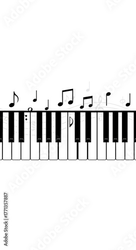 Piano Keyboard with Musical Notes.