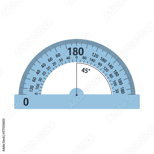 Protractor Measuring Angle on White Background.
