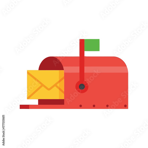 Red mailbox with yellow envelope and green flag mail delivery communication concept vector