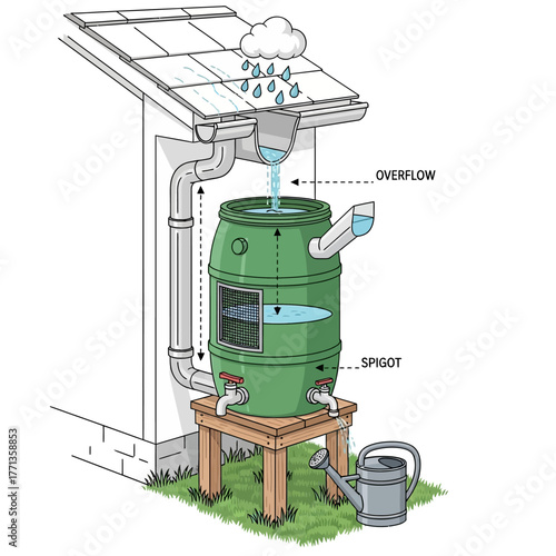 Rainwater Harvesting System Illustration.