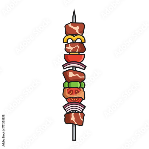 Raw Meat and Vegetable Skewer.