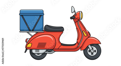 Red Scooter with Blue Delivery Box.