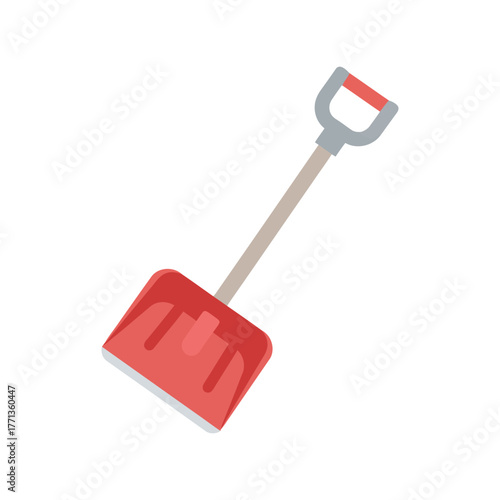 Red snow shovel with gray handle and orange grip for winter tasks and outdoor activities vector
