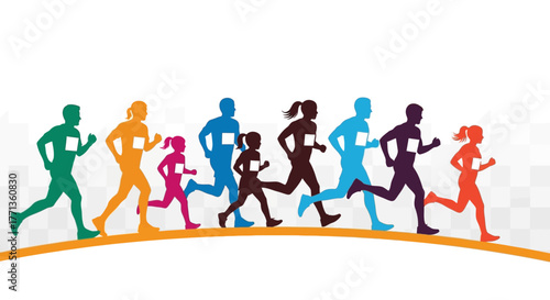 Colorful Running Race Silhouettes: Marathon & Community Fitness