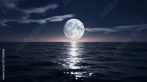 Moonlight ocean view full moon night sea stars clouds scenic lunar reflection nature wallpaper image on transparent background